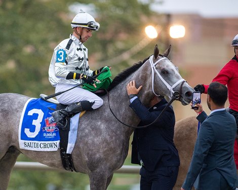 Saudi Crown #3 with Florent Geroux riding won the $1,000,000 Grade 1 Pennsylvania Derby at Parx Racing in Bensalem, Pennsylvania on September 23, 2023. Photo By Joe Labozzetta /EQUI-PHOTO