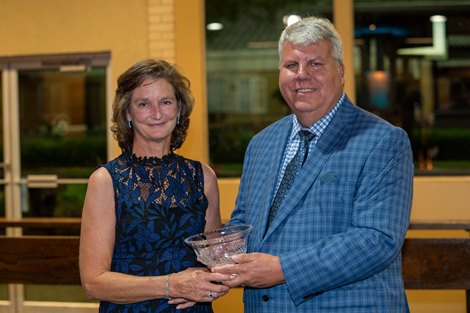 Frank Angst presented Elizabeth M. Merryman the 2022 National Small Breeder of the Year at the TOBA Awards at Fasig-Tipton on , Saturday Sept. 9, 2023  in Lexington, Ky. Photo by Mark Mahan Mahan Multimedia