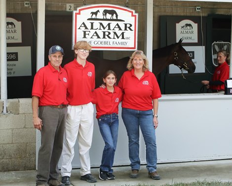 Jon, Braden, Charley and Claudia Goebel (L-R) at the Almar Farm consignment at the Keeneland September Yearling sale on September 17, 2023.