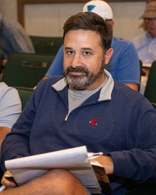 Jon Green with DJ Stables and buyer of Hip 589 filly by Tapit out of Lady’s Island at Gainesway<br>
Keeneland sales scenes on Sept. 13, 2023.