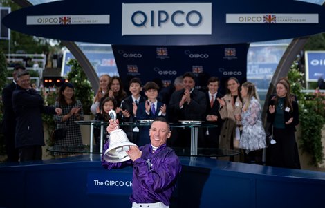 Frankie Dettori after King of Steel had won the Champion Stakes<br>
Ascot 21.10.23 Pic: Edward Whitaker