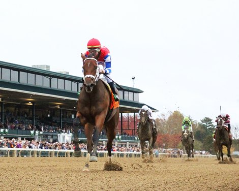 Youalmosthadme wins the 2023 Myrtlewood Stakes at Keeneland