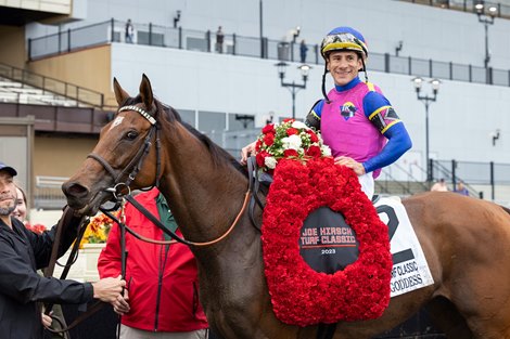 War Like Goddess wins the 2023 Joe Hirsch Turf Classic Stakes at Aqueduct