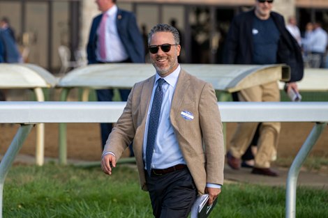 Candied with Luis Saez wins the Darley Alcibiades (G1). Owner Aron Wellman with Eclipse Thoroughbreds Partners<br> Keeneland racing on Oct. 6, 2023.
