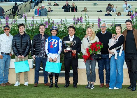 Baoma Corp.&#39;s Nysos and jockey Flavien Prat make easy work of the Grade III $100,000 Bob Hope Stakes Sunday, November 19, 2023 at Del Mar Thoroughbred Club, Del Mar, CA.<br><br />
Benoit Photo