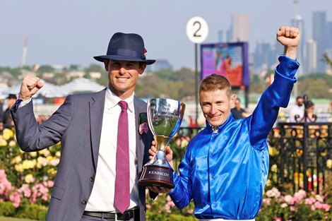 Zardozi with James McDonald wins the VRC Oaks Stakes at Flemington Racecourse on November 9, 2023