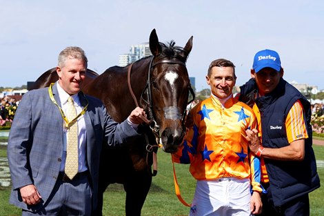 Imperatriz wins the 2023 Darley Champions Sprint at Flemington Racecourse ridden by Opie Bosson and Trained by Mark Walker