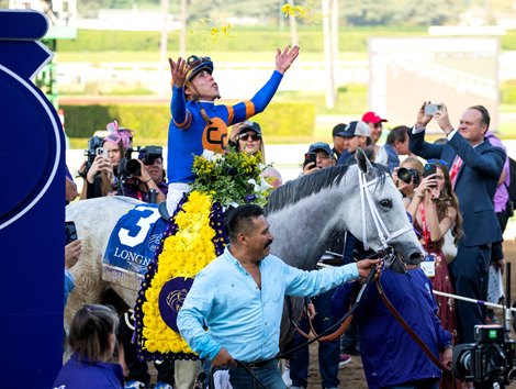 White Abarrio with Irad Ortiz, Jr. wins the Breeders’ Cup Classic (G1) at Santa Anita in Arcadia, CA on November 4, 2023.