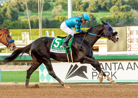 Newgrange and jockey Victor Espinoza win the Grade II, $200,000 San Pasqual Stakes, Saturday, January 27, 2024 at Santa Anita Park, Arcadia CA.<br>
© BENOIT PHOTO
