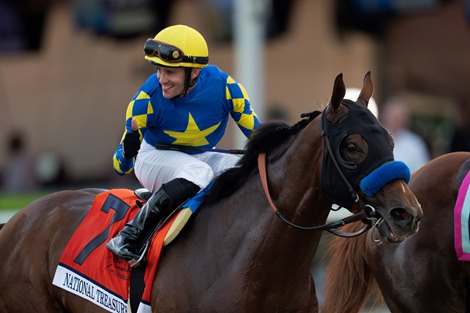 National Treasure and Flavian Prat Win the G1 Pegasus World Cup Invitational at Gulfstream Park, Hallandale Beach, Fl, 1-27-24, Mathea Kelley