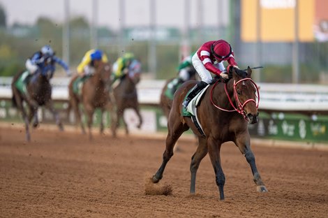 Forever Young (Ryusei Sakai)wins the Saudi Derby<br>
King Abdulaziz racecourse, Riyadh 24.2.24<br>
Pic: Edward Whitaker