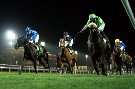 Annaf (Rossa Ryan,right) wins the Turf Sprint<br>
King Abdulaziz racecourse, Riyadh 24.2.24<br>
Pic: Edward Whitaker