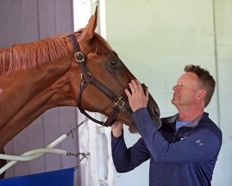 Mugatu with Trainer Jeff Engler at Churchill Downs on April 29, 2024. Photo By: Chad B. Harmon