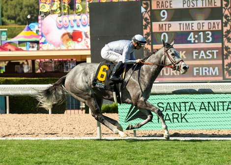 Nguyen &amp; Tran’s Ag Bullet and Umberto Rispoli win the Grade III $100,000 Monrovia Stakes Saturday April 6, 2024 at Santa Anita Park, Arcadia, CA. <br><br />
Benoit Photo