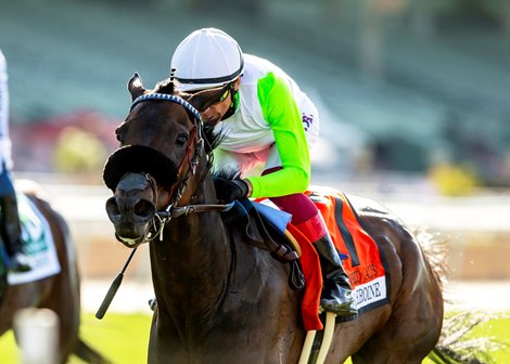 Uncorked and jockey Lanfranco Dettori win the Grade III, $100,000 Royal Heroine Stakes, Saturday, April 27, 2024 at Santa Anita Park, Arcadia CA.<br>
© BENOIT PHOTO
