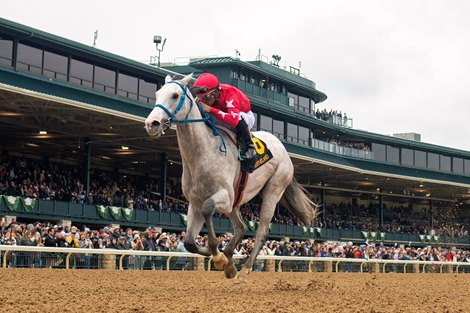 Glengarry and Luis Saez win the Lafayette Stakes, Keeneland Racetrack, Lexington, KY, 4-5-24, Mathea Kelley