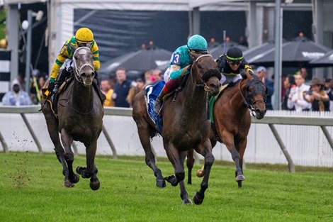 Balnikhov with Lanfranco Dettori wins the Dinner Party (G3) at Pimlico in Baltimore, MD, on May 18, 2024.