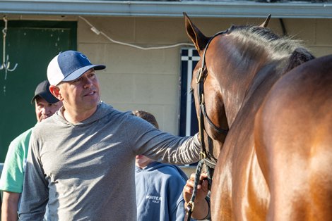 Trainer Chad Brown, visits Sierra Leone the day after his second place finish in the 2024 KYDerby Sunday  May 5, 2024 in Louisville, KY. Photo by Skip Dickstein