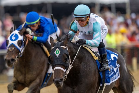 Super Chow and Javier Castellano win the G3 Maryland Sprint Stakes, Pimlico Racetrack, Baltimore, Md. May 18th, 2024, Mathea Kelley