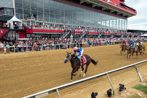 Mystic Lake and Flavien Prat win the G3 Miss Preakness Stakes, Pimlico Race Course, Baltimore, Md. May 17, 2024, Mathea Kelley