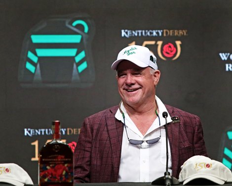 Lance Gasaway at the press conference after the Kentucky Derby<br>
Mystik Dan with Brian Hernandez, Jr. wins the Kentucky Derby presented by Woodford Reserve (G1) for trainer Ken McPeek at Churchill Downs in Louisville, Ky on May 4, 2024.<br>
Photo by Chad B. Harmon