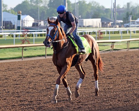 Mugatu with Joe Talamo on the track at Churchill Downs on May 1, 2024. Photo By: Chad B. Harmon