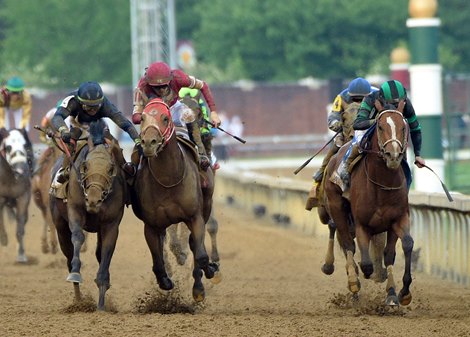 May 4, 2024: Kentucky Derby 150...<br>
Mystik Dan (inside) Brian Hernandez up, holds off lat charging Sierra Leone (L) and Forever Young, to win the 150th running of the Gr.1 Kentucky Derby at Churchill Downs...