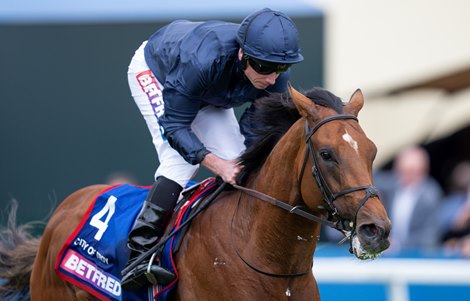 City Of Troy (Ryan Moore) wins The Derby<br>
Epsom 1.6.24 Pic: Edward Whitaker