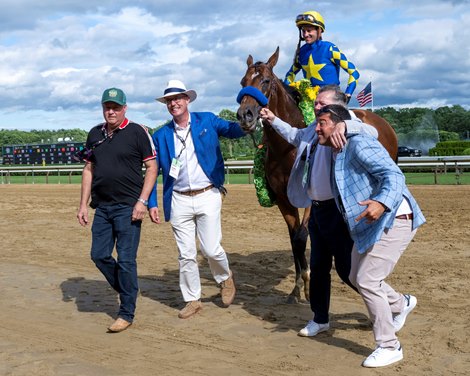 National Treasure with Flavien Prat wins the Hill ’n’ Dale Metropolitan (G1) at Saratoga during the Belmont Stakes Festival in Saratoga Springs, NY, on June 8, 2024.