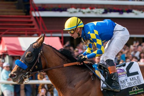 National Treasure and Florent Group win the Met Mile,   Saratoga Racecourse, Saratoga Springs, NY, 6-8-24, Javier Molina