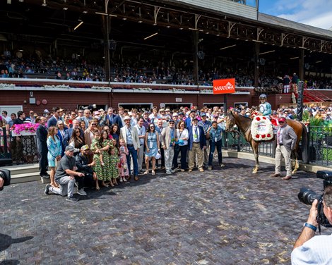 Book'em Danno with Irad Ortiz, Jr. wins the Woody Stephens S. Presented By Mohegan Sun (G1) at Saratoga in Saratoga Springs, NY on June 8, 2024.