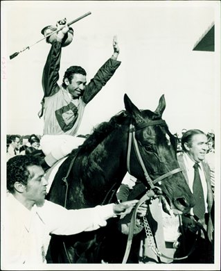 Bold Forbes with Angel Cordero Jr. wins the Belmont Stakes; 1976