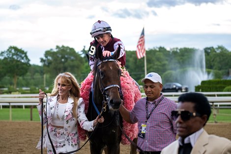 Thorpedo Anna  #9 ridden by jockey Brian Hernandez wins the 94th running of The DK Horse Acorn Friday June 7, 2024 at the Saratoga Race Course in Saratoga Springs, N.Y.  Photo  by Skip Dickstein