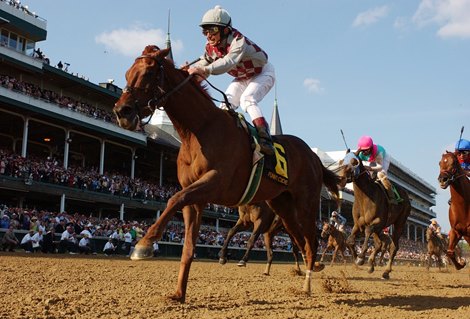 Funny Cide and Jose Santos win the 2003 Kentucky Derby