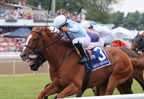 Get Smokin wins the 2024 United Nations Stakes at Monmouth Park