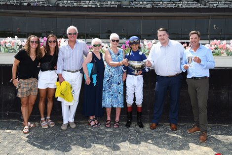 Trikari wins the 2024 Belmont Derby Invitational Stakes at Aqueduct Racetrack