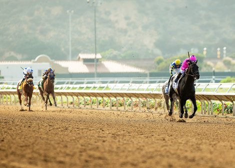 Midnight Mammoth and jockey Armando Ayuso, right, win the G3, $100,000 Cougar II Stakes, Thursday, July 25, 2024 at Del Mar Thoroughbred Club, Del Mar CA.<br>
© BENOIT PHOTO