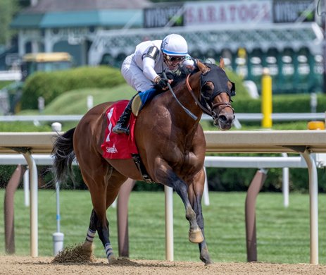 World Record with jockey Flavien Prat puts some distance on the field as he rolls on to win the 32nd running of the Amsterdam at the Saratoga Race Course Friday July, 26, 2024 in Saratoga Springs, N.Y.  Photo by Skip Dickstein