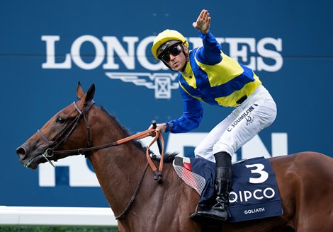 Goliath (Christophe Soumillon) wins the King George VI and Queen Elizabeth Stakes<br>
Ascot 27.7.24 Pic: Edward Whitaker