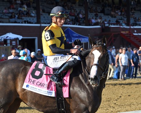 Dontlookbackatall wins the 2024 Caress Stakes at Saratoga Race Course