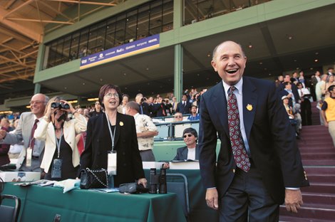 BREEDERS CUP 2003 ANNE EBERHARDT <br>
Distaff Adoration, trainer David Hofmans reacts to win, with Patricia Elio in black and Mr. and Mrs. Phil Needham