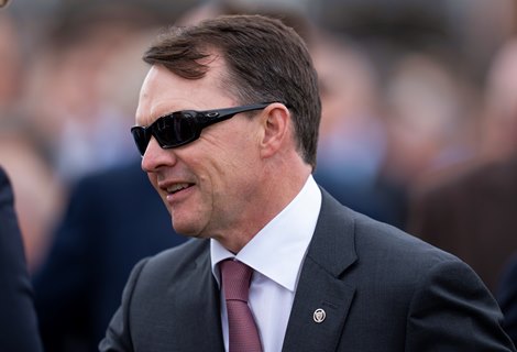 Aidan O'Brien after the Yorkshire Oaks<br>
York 22.8.24 Pic: Edward Whitaker