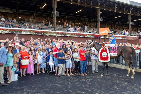 Fierceness with John Velazquez wins the Travers Stakes  (G1) at Saratoga Race Course in Saratoga Springs, N.Y., on Aug. 24, 2024.