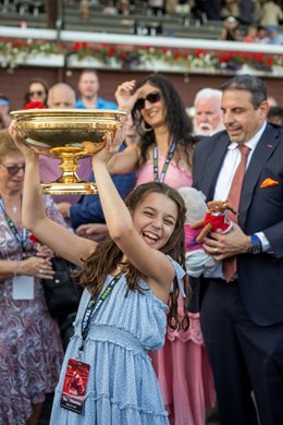 Fierceness with John Velazquez wins the Travers Stakes  (G1) at Saratoga Race Course in Saratoga Springs, N.Y., on Aug. 24, 2024.