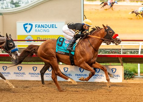 Mixto and jockey Kyle Frey, outside, overpower Full Serrano (Reylu Gutierrez), inside, to win the Grade I,$1,000,000 FanDuel Racing Pacific Classic, Saturday, August 31, 2024 at Del Mar Thoroughbred Club, Del Mar CA.<br><br />
&#169; BENOIT PHOTO
