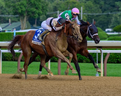 Raging Sea with Flavien Prat wins the Personal Ensign (G1) at Saratoga  on Aug. 23, 2024.