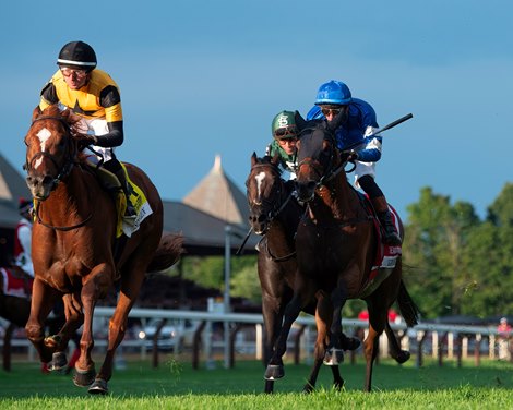 Carsons Run and Dylan Davis win the G1 Saratoga Derby Invitational, Saratoga Racecourse, Saratoga Springs, NY, Aug 11, 2024, Mathea Kelley