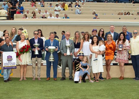 Mixto and jockey Kyle Frey, outside, overpower Full Serrano (Reylu Gutierrez), inside, to win the $1,000,000 FanDuel Racing Pacific Classic, Saturday, August 31, 2024 at Del Mar Thoroughbred Club, Del Mar CA.<br>
© BENOIT PHOTO