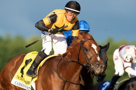 Carsons Run and Dylan Davis win the G1 Saratoga Derby Invitational, Saratoga Racecourse, Saratoga Springs, NY, Aug 11, 2024, Mathea Kelley