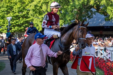 Thorpedo Anna before finishing second in the 2024 Travers Stakes at Saratoga Race Course in Saratoga Springs, N.Y., on Aug. 24, 2024.